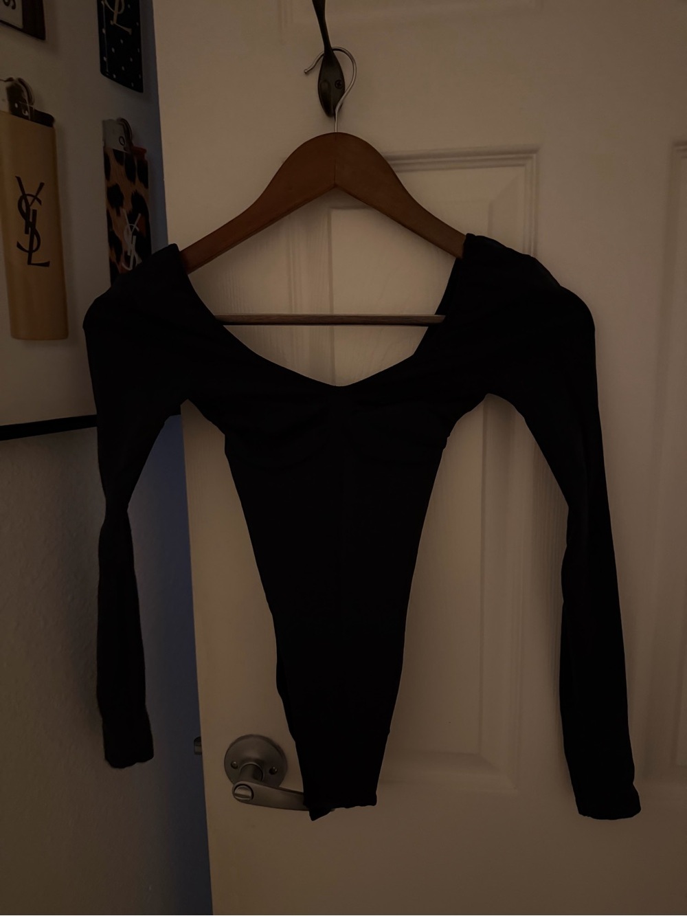 SKIMS Black Long-Sleeve V-Neck Bodysuit